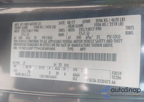 2017 Ford Escape S from USA, damaged, VIN 1FMCU0F77HUE85565